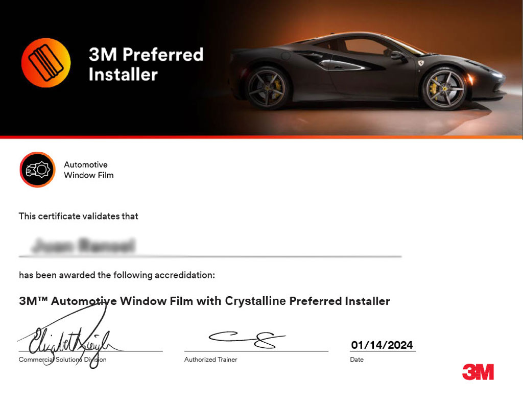 3M preferred Installer certificate